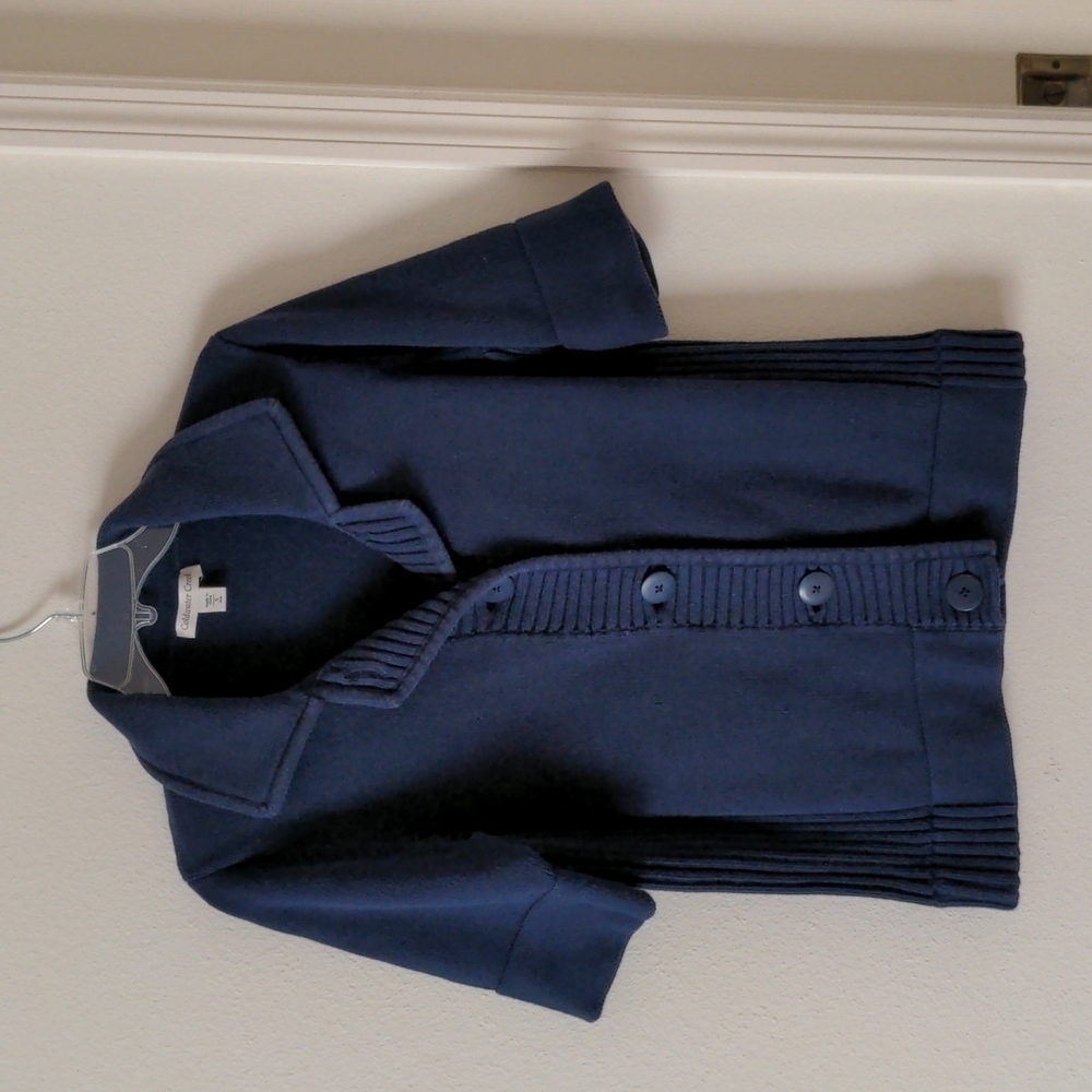 Coldwater Creek 100%Cotton Heavy Short Sleeve Navy Blue Cardigan Size Small